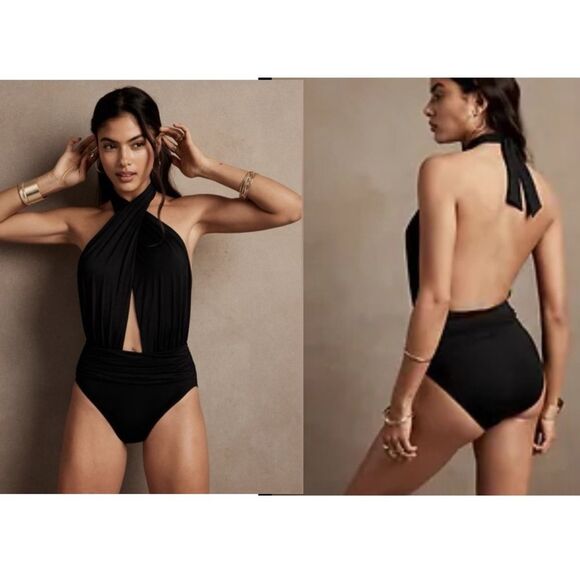 Banana Republic Black Wrap Halter One-Piece Swimsuit - Picture 1 of 13